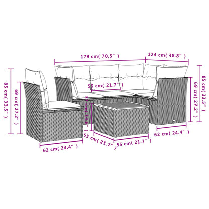 6-Delige Loungeset Met Kussens Poly Rattan Gemengd Beige