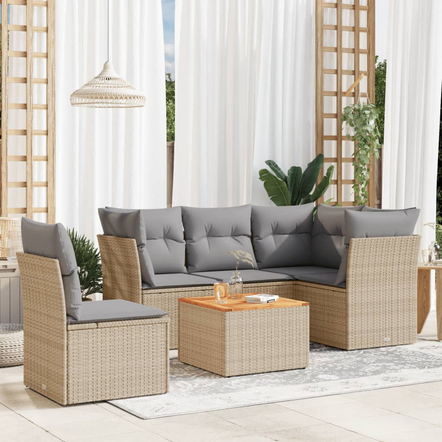 6-Delige Loungeset Met Kussens Poly Rattan Gemengd Beige