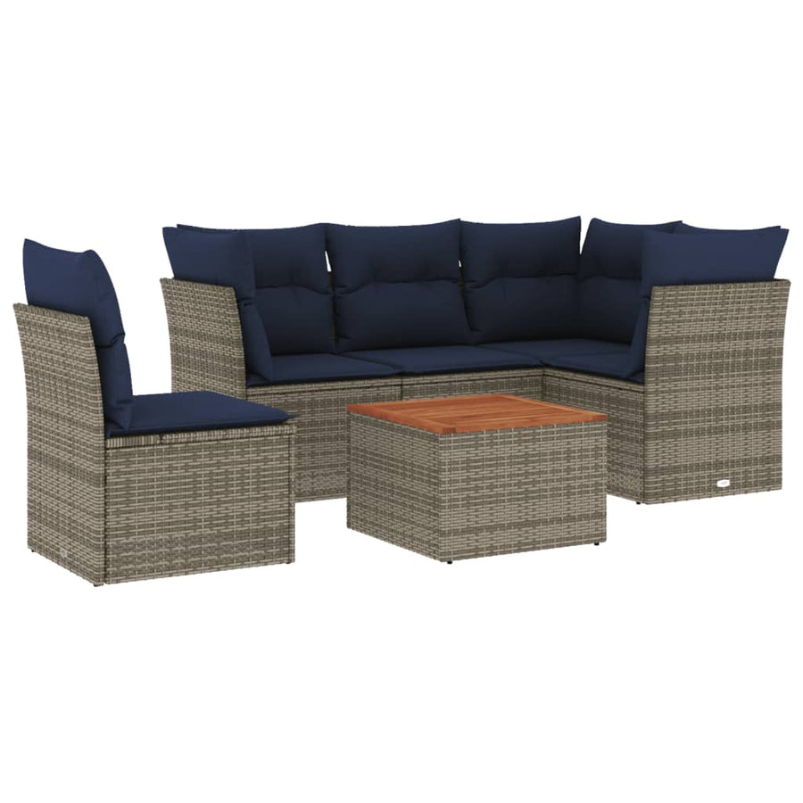6-Delige Loungeset Met Kussens Poly Rattan 1 Grijs