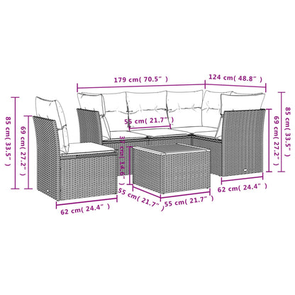 6-Delige Loungeset Met Kussens Poly Rattan 1 Grijs