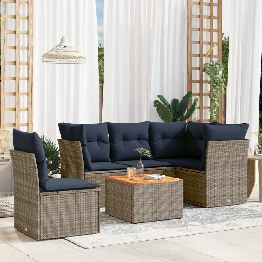 6-Delige Loungeset Met Kussens Poly Rattan 1 Grijs