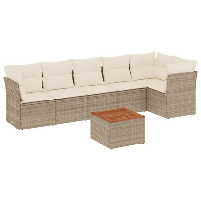 7-Delige Loungeset Met Kussens Poly Rattan Beige