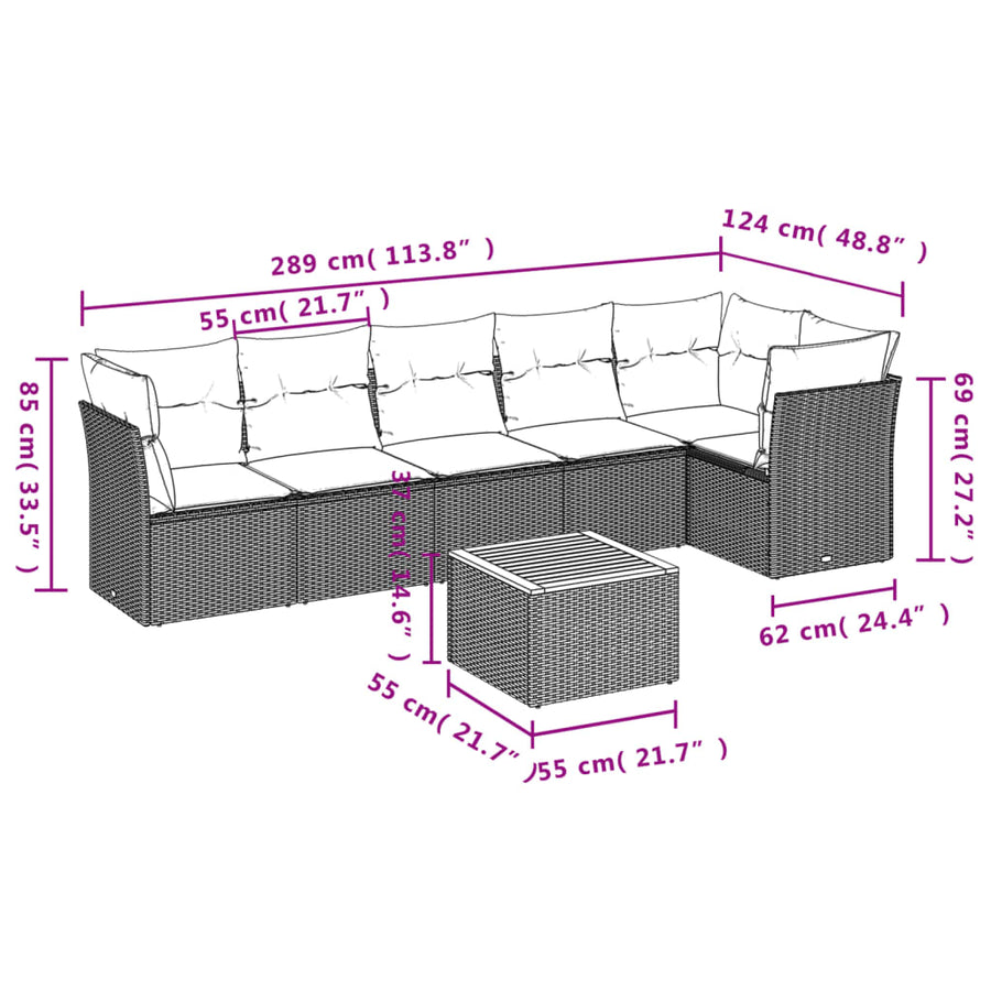 7-Delige Loungeset Met Kussens Poly Rattan Gemengd Beige