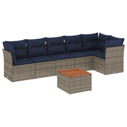 7-Delige Loungeset Met Kussens Poly Rattan 1 Grijs