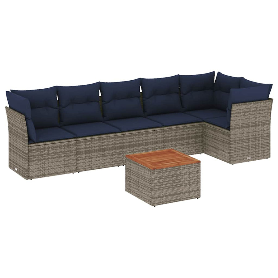 7-Delige Loungeset Met Kussens Poly Rattan 1 Grijs