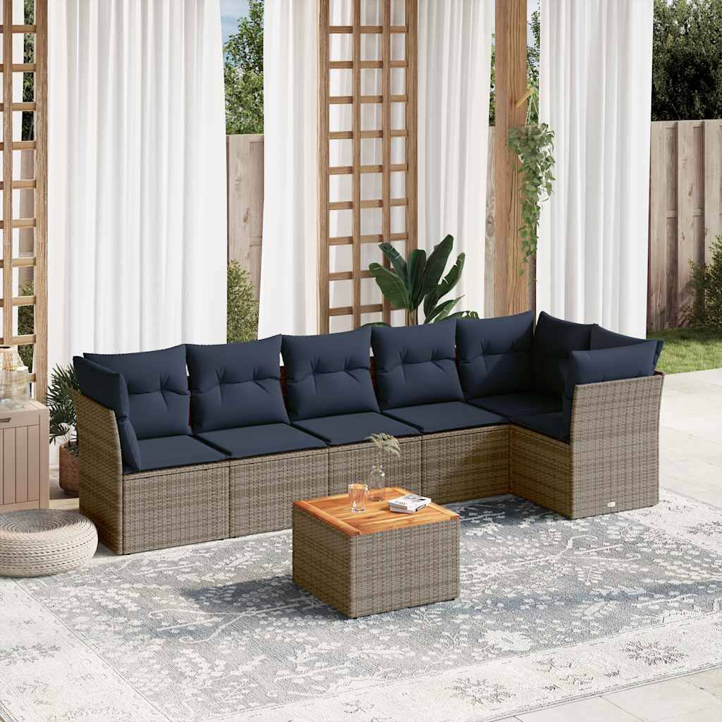 7-Delige Loungeset Met Kussens Poly Rattan 1 Grijs