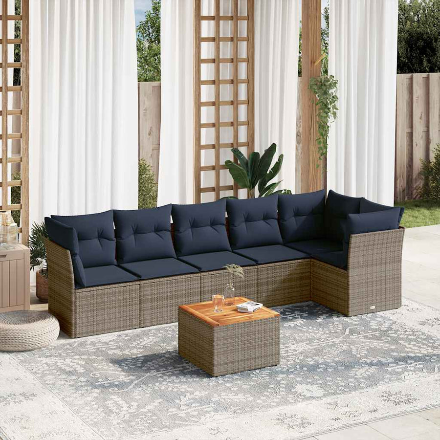 7-Delige Loungeset Met Kussens Poly Rattan 1 Grijs