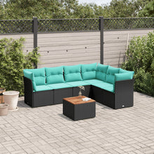 7-delige Loungeset met kussens poly rattan zwart