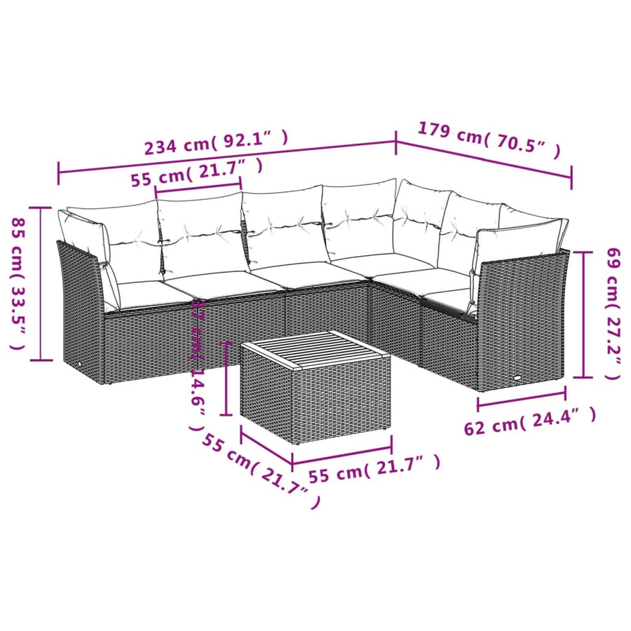 7-Delige Loungeset Met Kussens Poly Rattan Beige