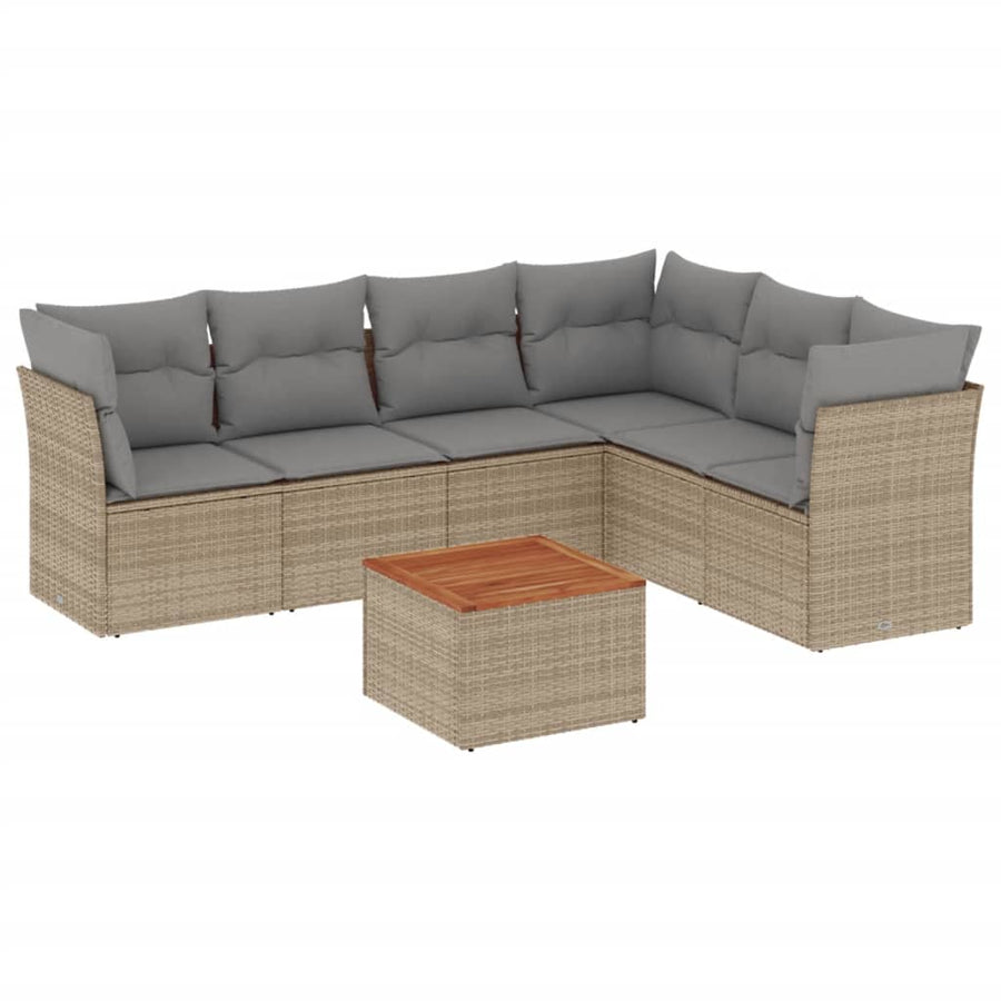 7-Delige Loungeset Met Kussens Poly Rattan Gemengd Beige