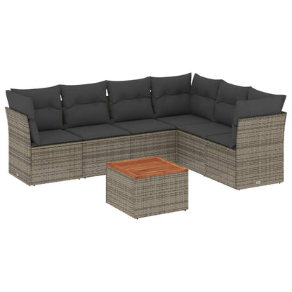 7-Delige Loungeset Met Kussens Poly Rattan Grijs