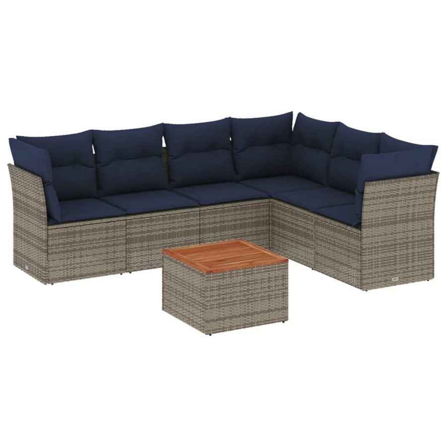 7-Delige Loungeset Met Kussens Poly Rattan 1 Grijs