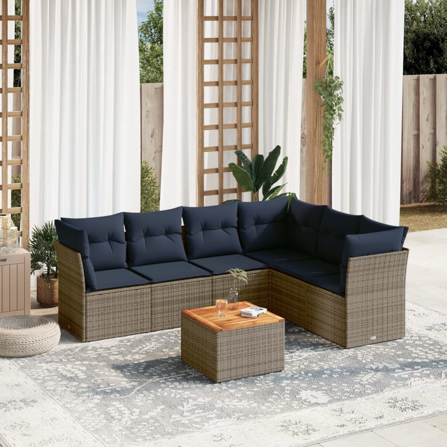 7-Delige Loungeset Met Kussens Poly Rattan 1 Grijs
