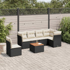 7-delige Loungeset met kussens poly rattan zwart