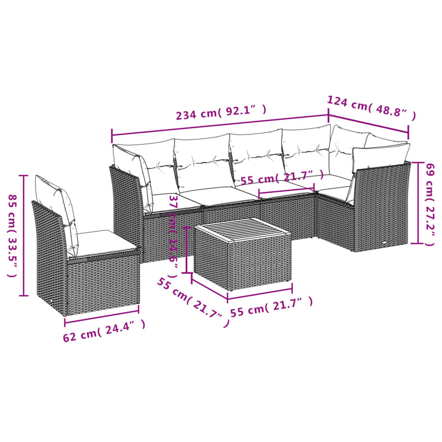 7-Delige Loungeset Met Kussens Poly Rattan Beige