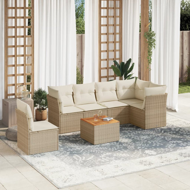 7-Delige Loungeset Met Kussens Poly Rattan Beige