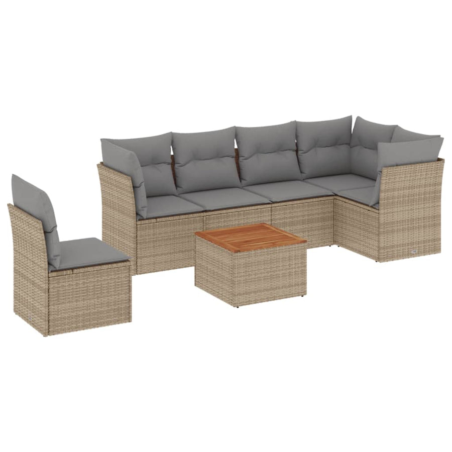 7-Delige Loungeset Met Kussens Poly Rattan Gemengd Beige
