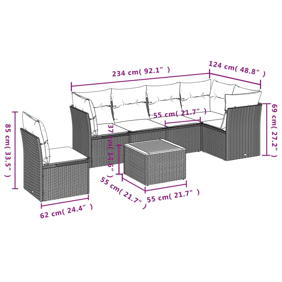 7-Delige Loungeset Met Kussens Poly Rattan Gemengd Beige