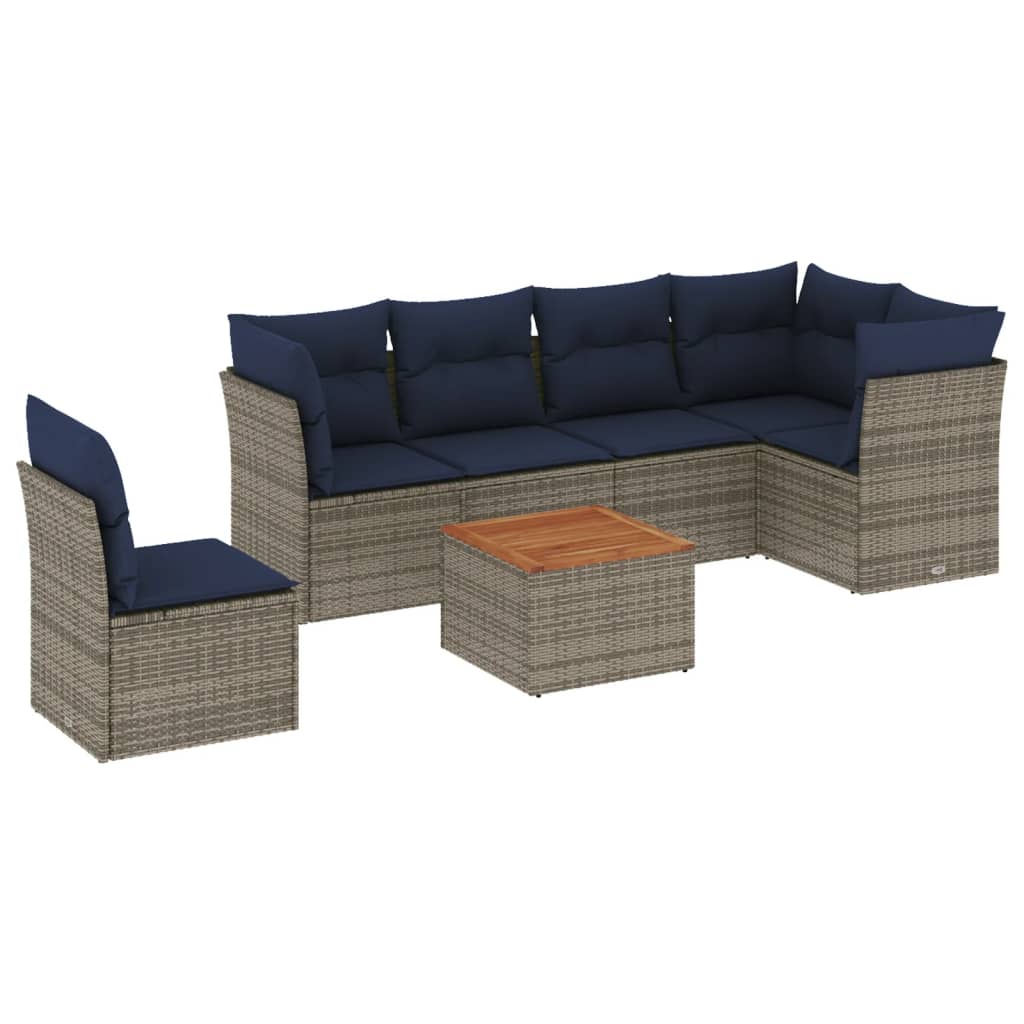 7-Delige Loungeset Met Kussens Poly Rattan 1 Grijs