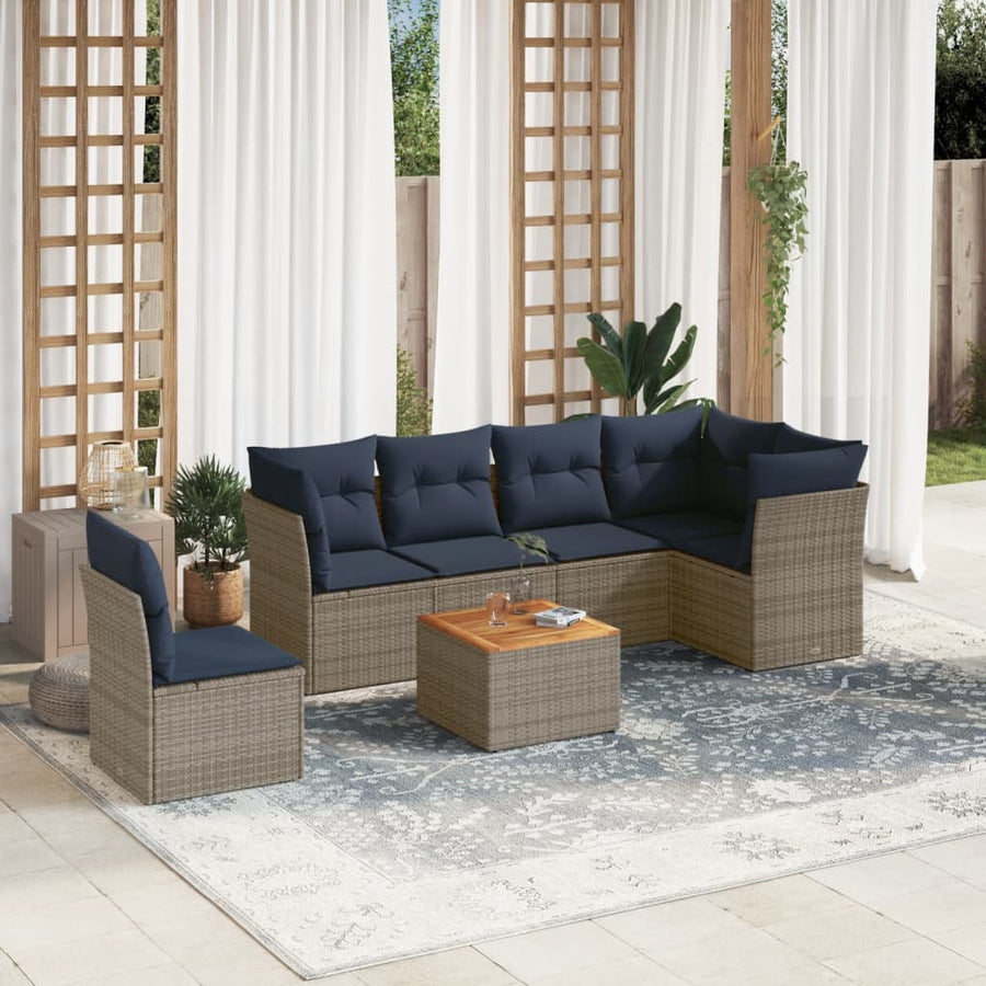 7-Delige Loungeset Met Kussens Poly Rattan 1 Grijs