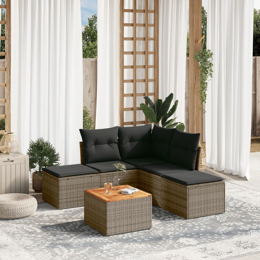 6-Delige Loungeset Met Kussens Poly Rattan Grijs