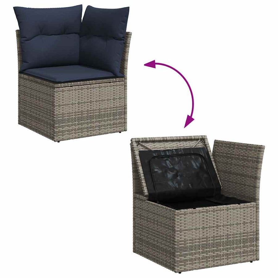 6-delige tuinbankset met kussens, grijs polyrotan