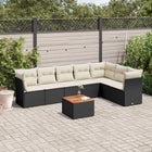 8-delige Loungeset met kussens poly rattan zwart