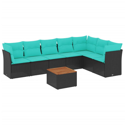 8-delige Loungeset met kussens poly rattan zwart