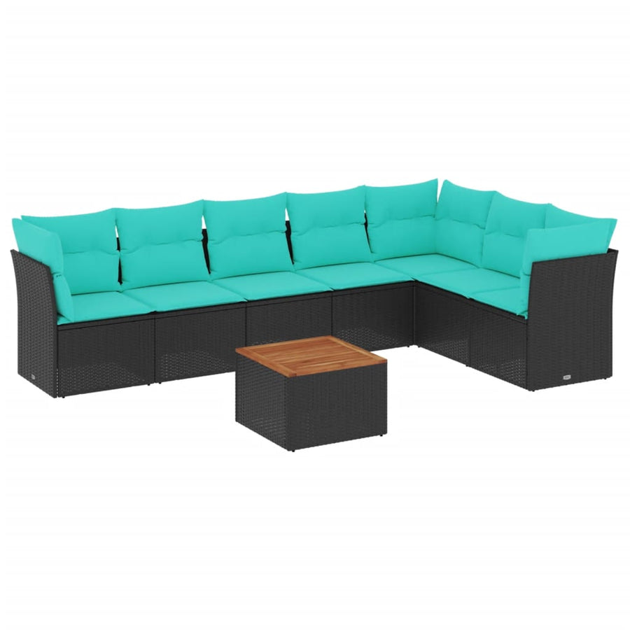 8-delige Loungeset met kussens poly rattan zwart