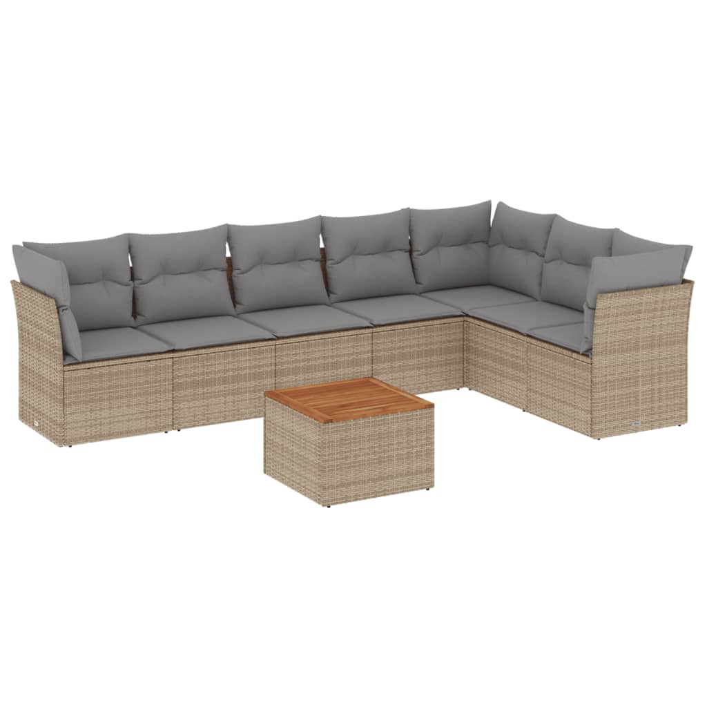 8-Delige Loungeset Met Kussens Poly Rattan Gemengd Beige
