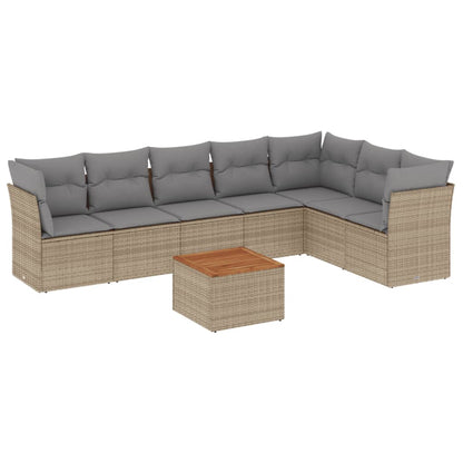 8-Delige Loungeset Met Kussens Poly Rattan Gemengd Beige