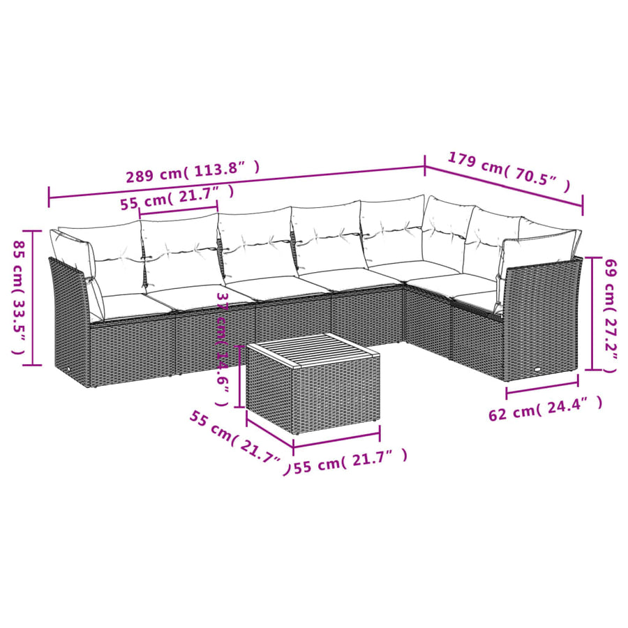 8-Delige Loungeset Met Kussens Poly Rattan Gemengd Beige