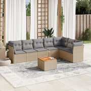 8-piece Lounge Set with cushions poly rattan mixed beige