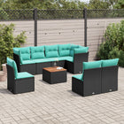 9-piece lounge set with cushions poly rattan black