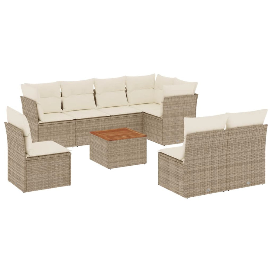 9-Delige Loungeset Met Kussens Poly Rattan Beige