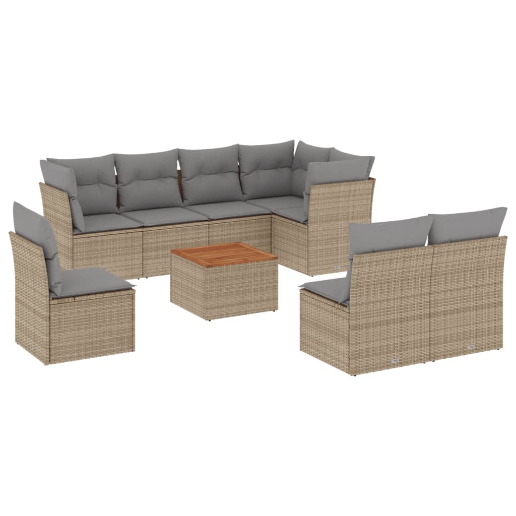 9-Delige Loungeset Met Kussens Poly Rattan Gemengd Beige