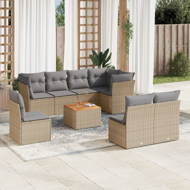 9-Delige Loungeset Met Kussens Poly Rattan Gemengd Beige