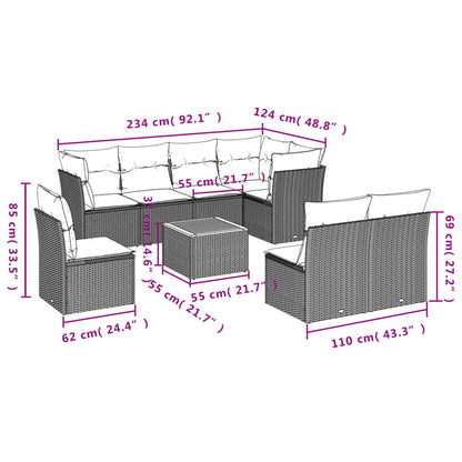 9-Delige Loungeset Met Kussens Poly Rattan