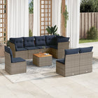 9-piece Loungeset with cushions poly rattan grey