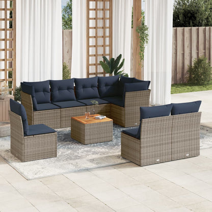 9-Delige Loungeset Met Kussens Poly Rattan