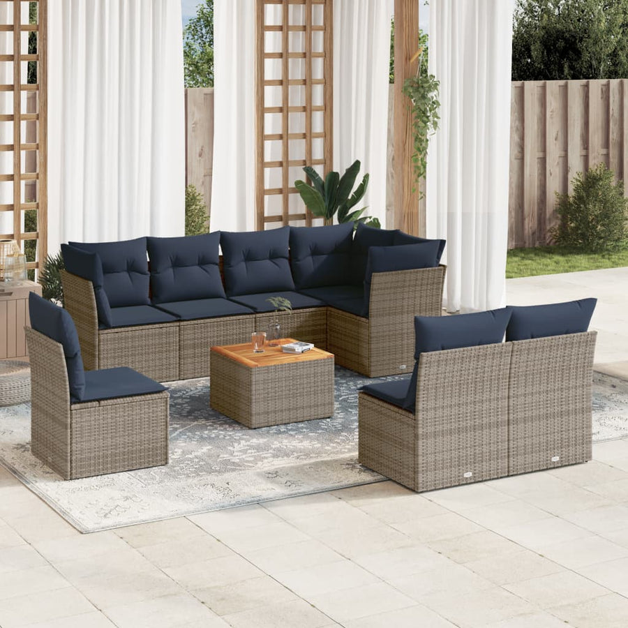 9-Delige Loungeset Met Kussens Poly Rattan