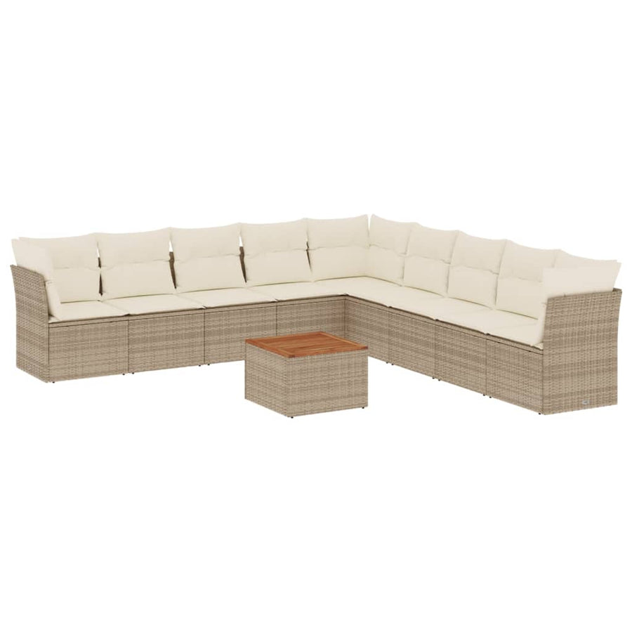 10-Delige Loungeset Met Kussens Poly Rattan Beige