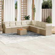 Loungeset 10-delig poly rattan beige met opbergruimte