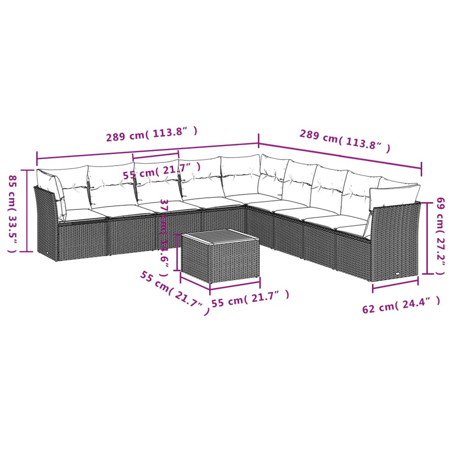 10-Delige Loungeset Met Kussens Poly Rattan Gemengd Beige