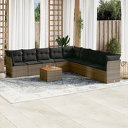 Loungeset 10-delig poly rattan grijs