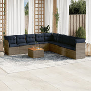 Loungeset 10-delig poly rattan grijs