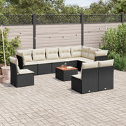 Loungeset poly rattan 11-delig zwart
