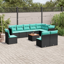 11-delige Loungeset met kussens poly rattan zwart