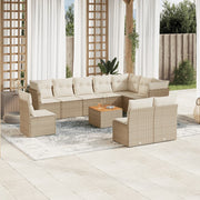 Tuinset 11-delig poly rattan beige met kussens