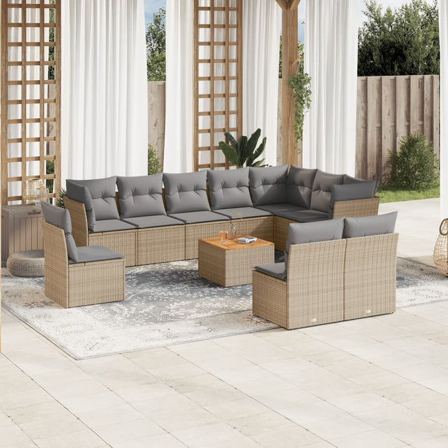 11-Delige Loungeset Met Kussens Poly Rattan Gemengd Beige